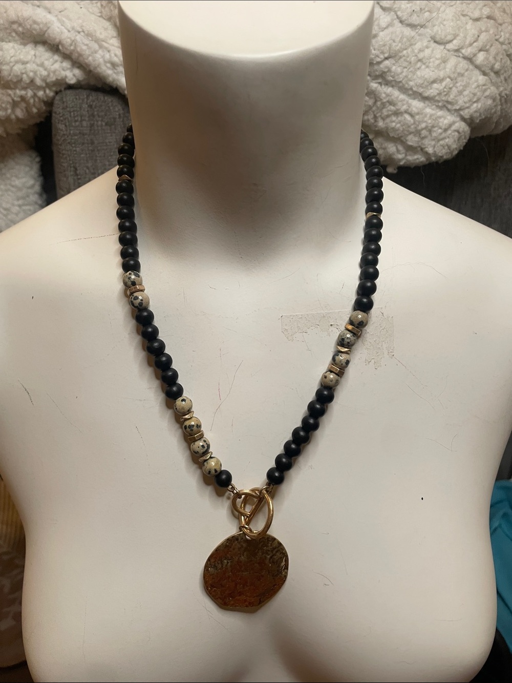Garden Party Black and Gold Beaded Pendant Necklace - Women Jewelry